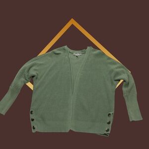 Marled Reunited Clothing Green Ribbed Button Side Cardigan Sweater Women Small